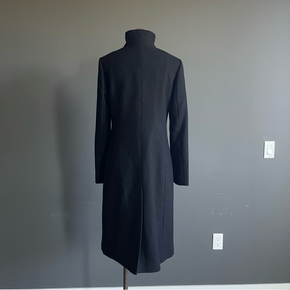 Cole Haan Wool Asymmetric Zip Coat | Minimalist Black Long Coat | Size 4 - Picture 6 of 12